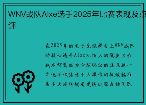 WNV战队Alxe选手2025年比赛表现及点评